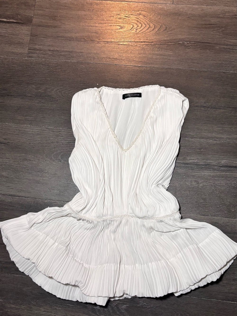 White Pleated V-Neck Women's top